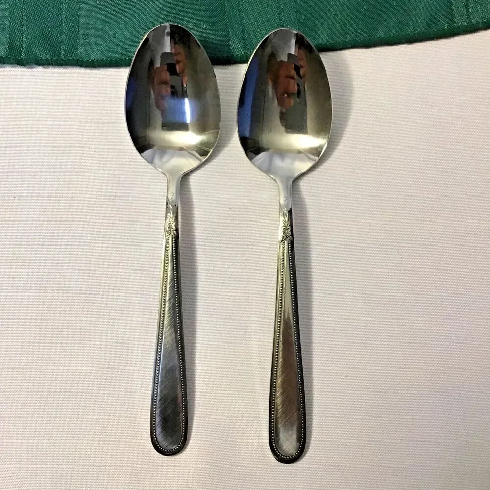 Stanley Roberts/Rogers Beaded Elegance Stainless Steel Soup Spoon Set of 2
